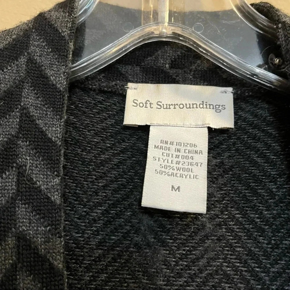Soft Surroundings Womans Herringbone Wool Blend Cardigan Sweater Black Gray Med - Picture 4 of 8